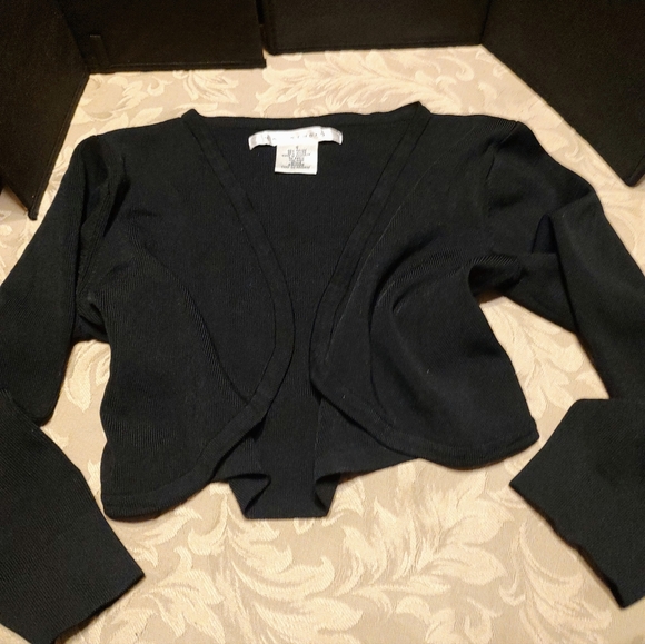 🐈‍⬛🖤🐈‍⬛ Elegant Silky Vtg Max Studio Onyx Black Cropped Cardigan Jacket - S - Picture 8 of 12